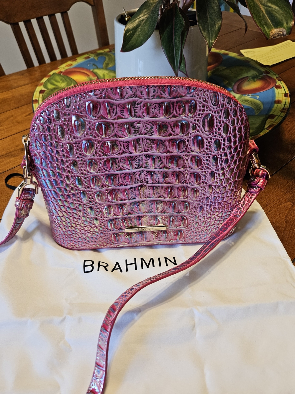 Brahmin Small Georgina Magenta Wonderland Dome Crossbody Bag New